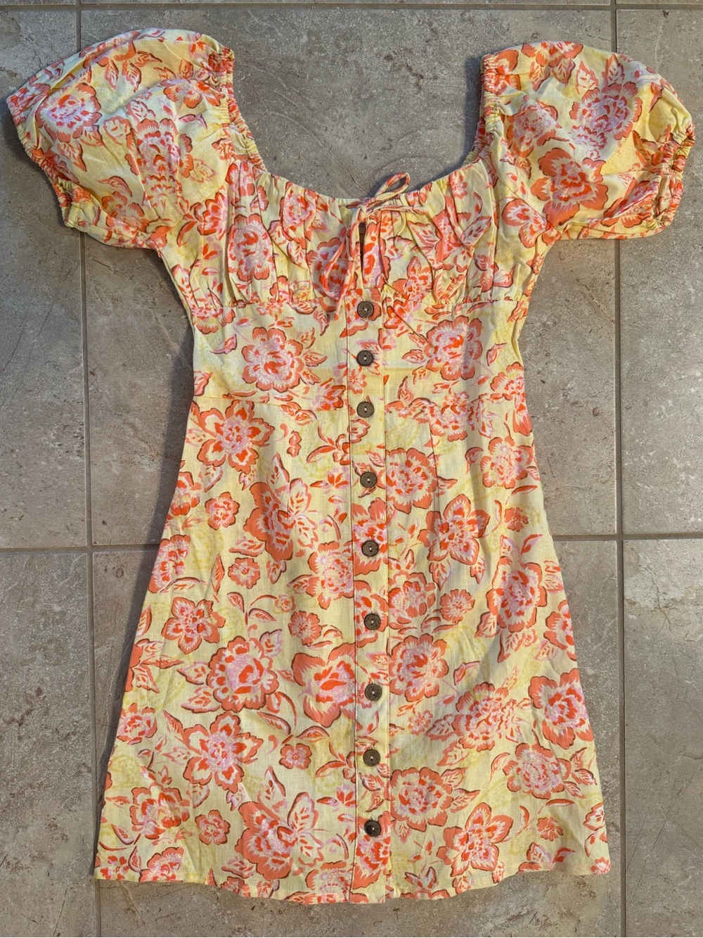 🌼Billabong x Wrangler Far Away Puff Sleeve Dress Yellow Floral Print NWT Size XS - Picture 7 of 16